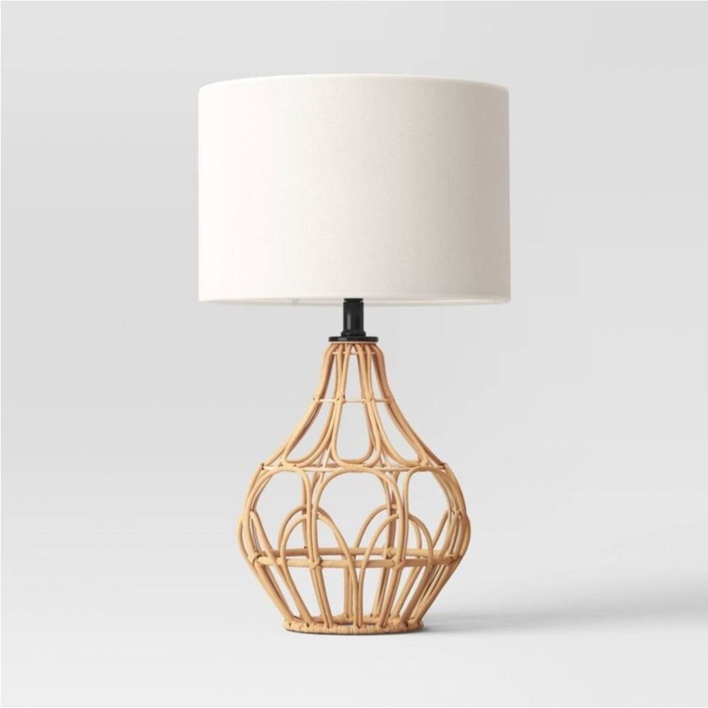 Threshold - 20"x12" Boho Rattan Table Lamp, Brown